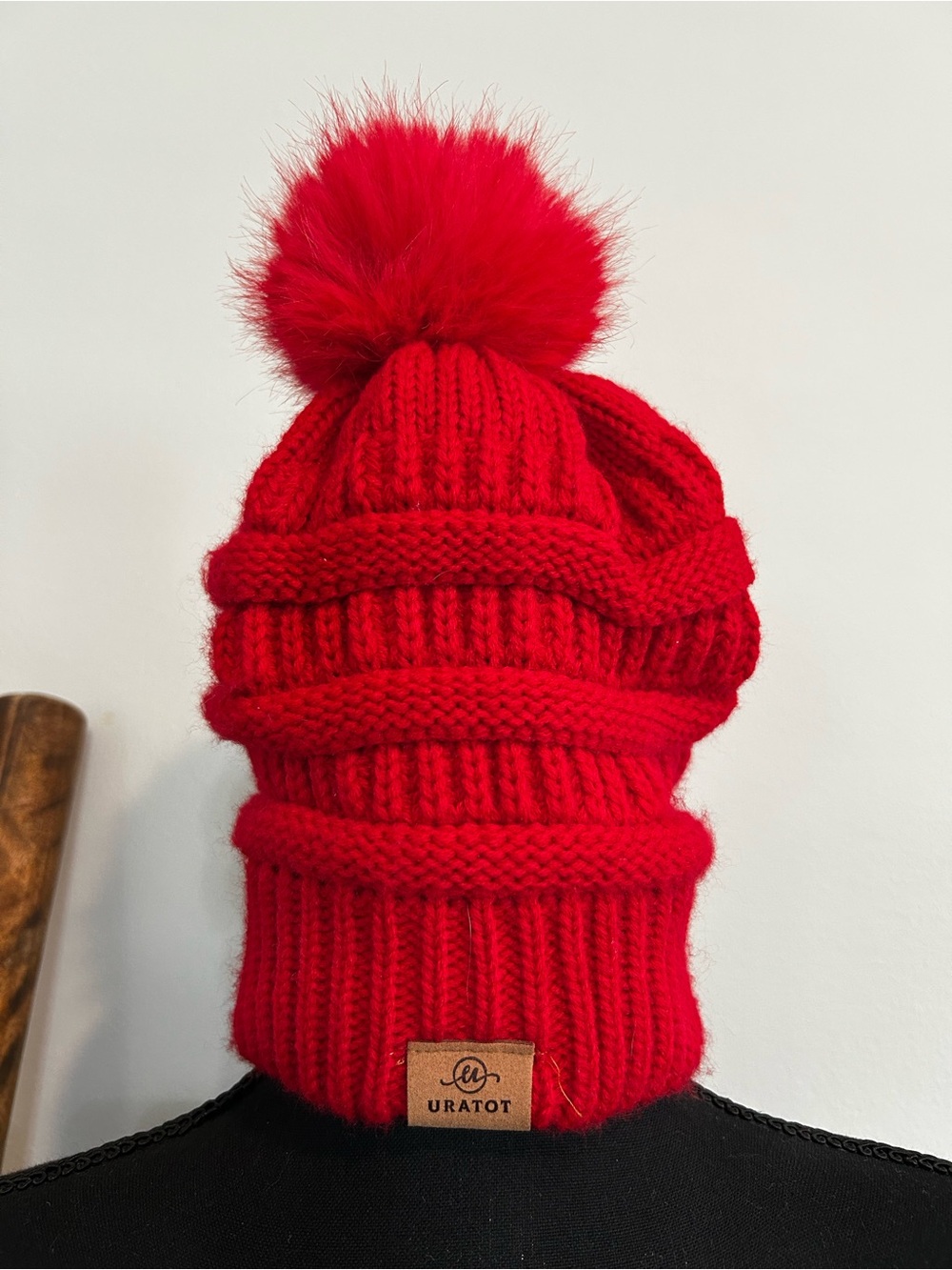 Uratot Kids Red Knit Beanie with Pom